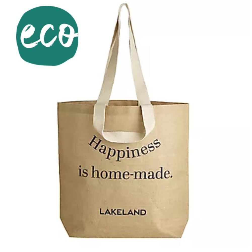 Lakeland Large Jute Tote Happiness is Homemade- Eco-Friendly two strap handles